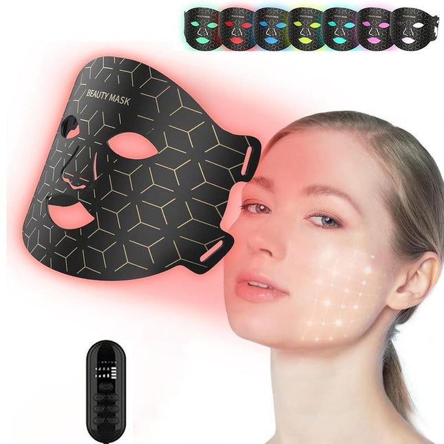 LED Facial Skin Care Mask, 7 Color LED Light Therapy, Rechargeable Beauty Mask, Electronic Silicone Face Mask for Women & Girls