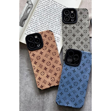 Classic Vintage Floral Pattern Phone Case Fine Hole Imitation Fur Anti-Drop Cover for Iphone 17 16 15 14 13 12 11 Pro Max plus X XS Max