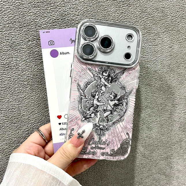 Retro European Cupid Angel Phone Case Compatible with Iphone 17 16 15 Promax 17 16 15 14 Pro plus Promax 13 Pro Pro Max Shockproof Premium Design Phone Case