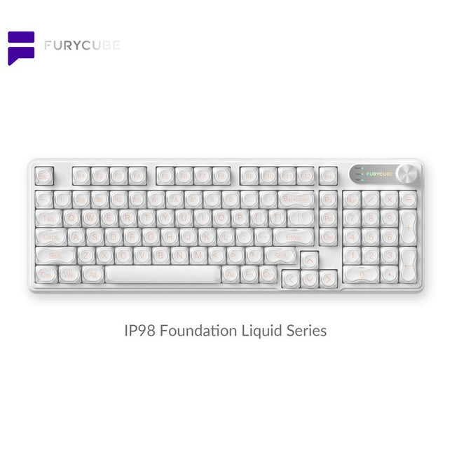 FURYCUBE IP98 Foundation Keyboard 98Keys Wired with Number Pad Silent Media Knob Custom Mechanical Feel RGB Backlit Ergonomic for PC MAC PS4 Xbox ONE