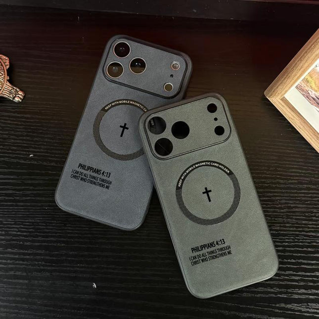 Philippians 4:13 Leather Magsafe Phone Case for Iphone 11-17 Pro Max| High-End Magnetic Charging| Anti-Drop & Anti-Slip Cover