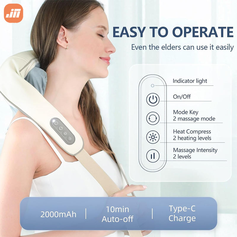 Cordless Neck and Shoulder Massager With Heat Muscle Pain Relief Electric Shiatsu Deep Tissue 6D Kneading Pillow Neck Massager Main image