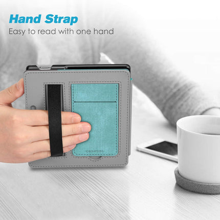 Stand Case for Kindle Oasis (10Th/9Th Generation, 2019/2017 Release) - Premium PU Leather Sleeve Cover with Card Slot and Hand Strap, Turquoise