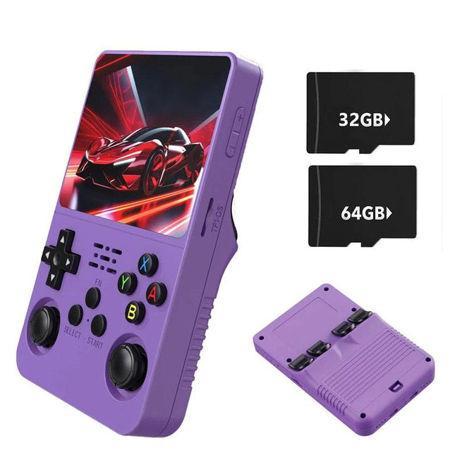 WUDS R36S Retro Handheld Game Console, 3.5 Inch IPS Screen Retro Arcade Pocket Console, Preinstalled Emulator 32GB+64GB TF Card Gaming Console, Electronics Accessories, Portable, Purple,Dad Gifts
