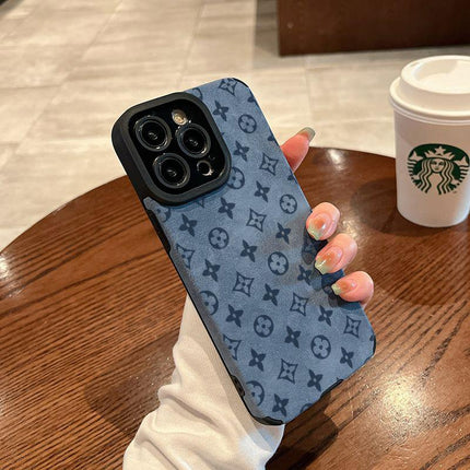 Classic Vintage Floral Pattern Phone Case Fine Hole Imitation Fur Anti-Drop Cover for Iphone 17 16 15 14 13 12 11 Pro Max plus X XS Max