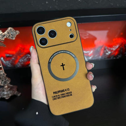 Philippians 4:13 Leather Magsafe Phone Case for Iphone 11-17 Pro Max| High-End Magnetic Charging| Anti-Drop & Anti-Slip Cover